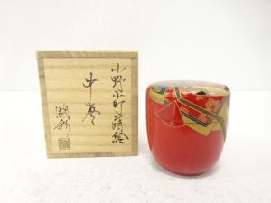 中村湖彩造　朱漆塗り　小野小町蒔絵　中棗